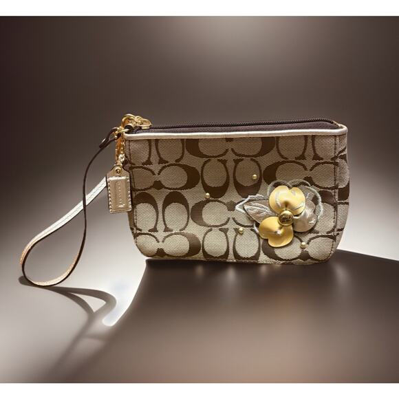 Coach Handbags - Coach Brown and Tan Signature C Monogram Wristlet with Flower Matching Tag Y2K